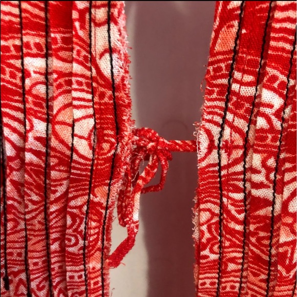 Free People Red White Myna Split  V-Neck Open Tie Back Tank Top - Picture 6 of 11